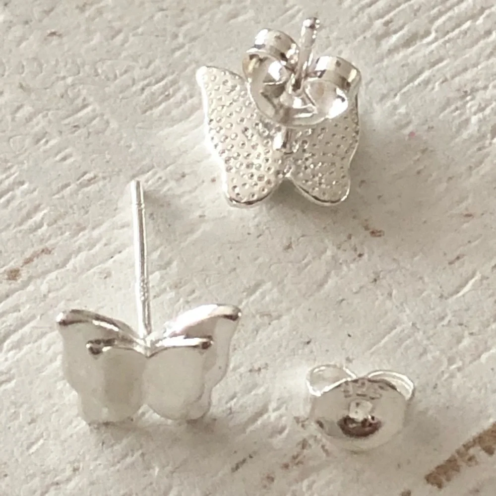 Dainty Sterling Silver Butterfly Earrings - Picture 5 of 5